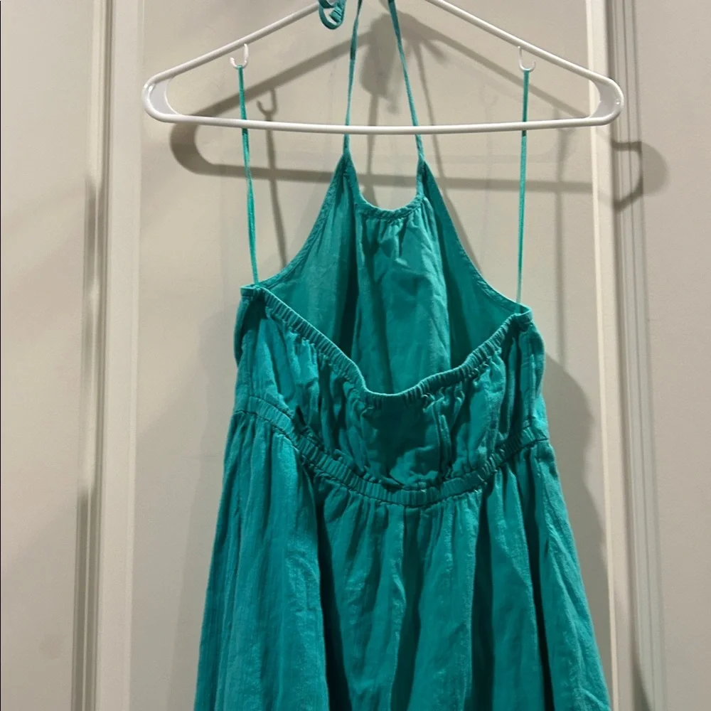 Old Navy 100% cotton halter spaghetti strap Ruffle hem Dress size L (10-12) teal